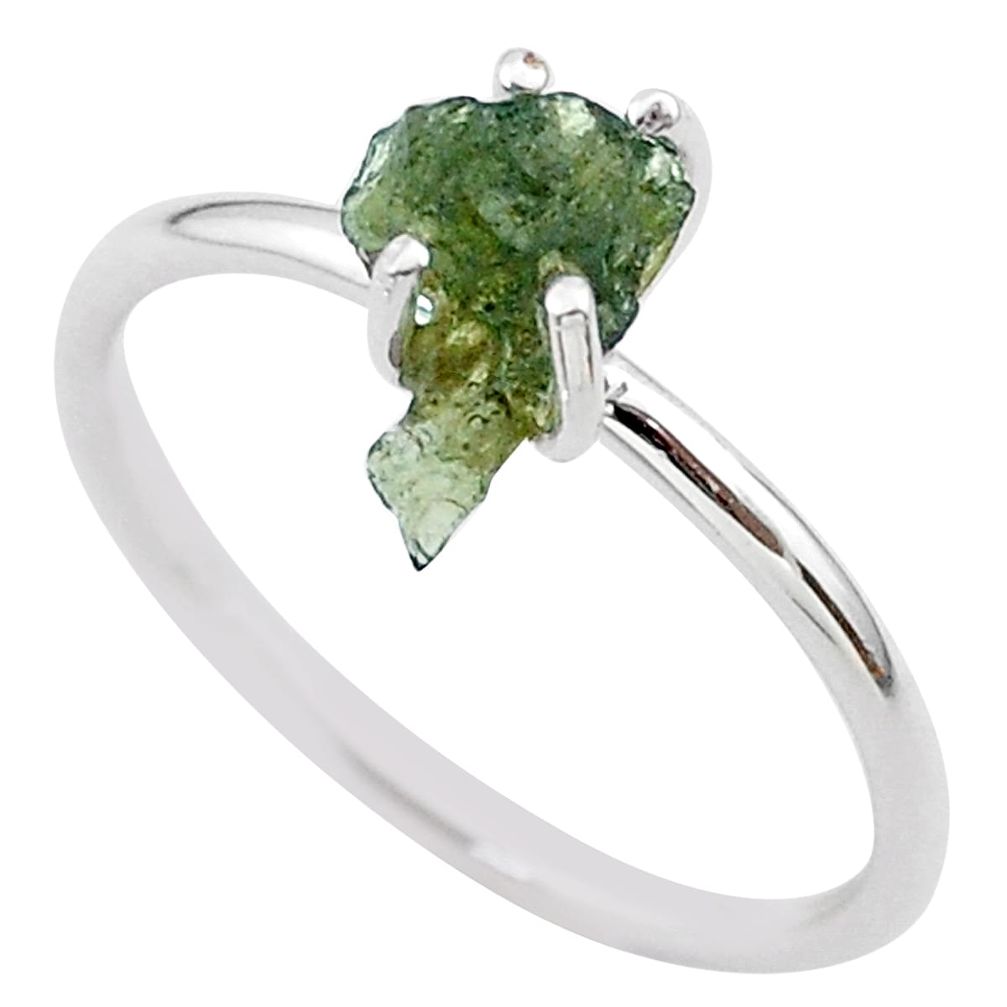 3.47cts solitaire natural moldavite (genuine czech) silver ring size 9 t29423
