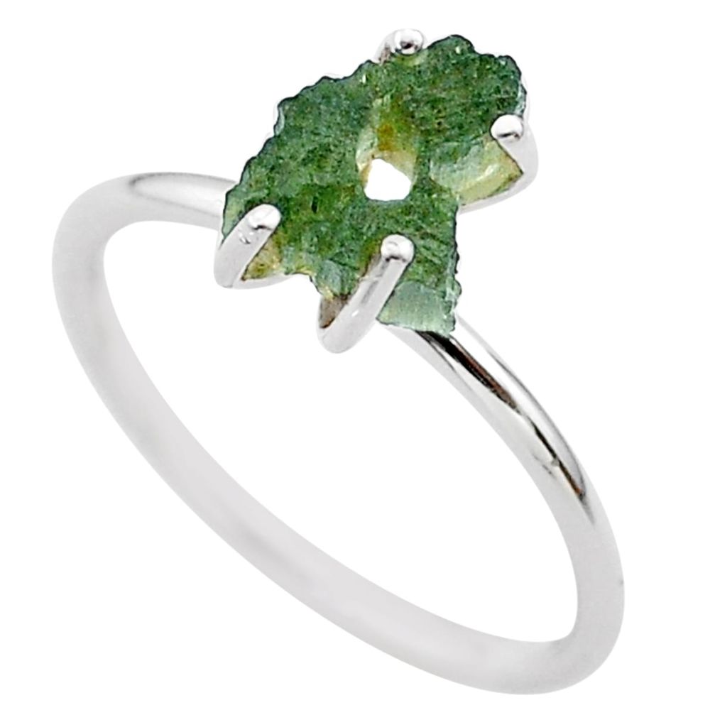 4.88cts solitaire natural moldavite (genuine czech) silver ring size 9 t29440