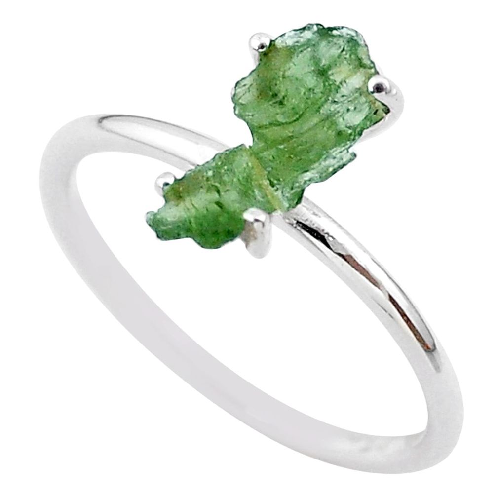 4.22cts solitaire natural moldavite (genuine czech) silver ring size 9 t29442