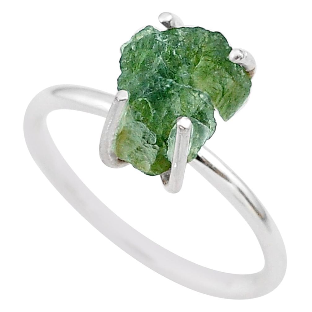 4.88cts solitaire natural moldavite (genuine czech) silver ring size 9 t29446