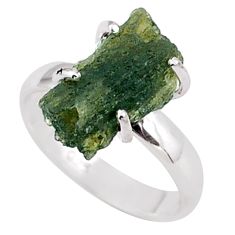 4.89cts solitaire natural moldavite (genuine czech) silver ring size 9 t87158