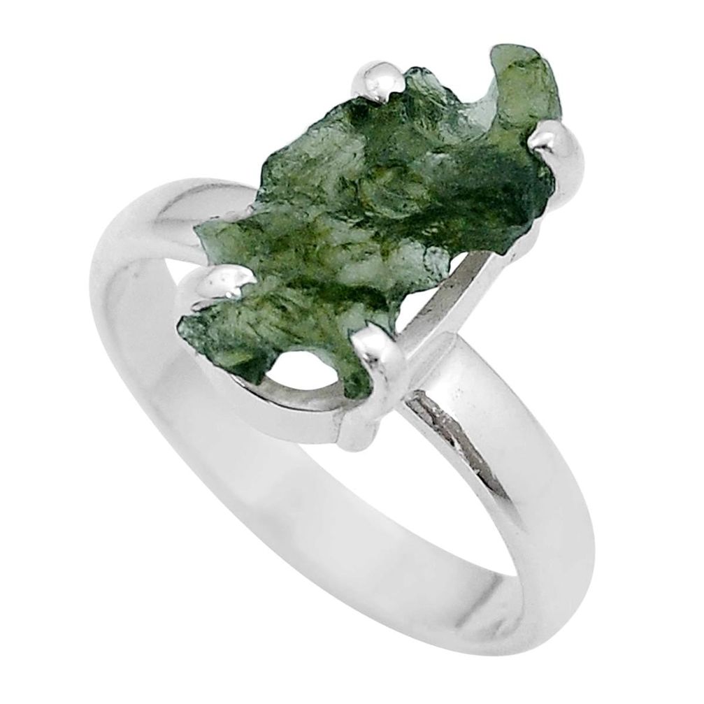 Clearance Sale- 4.69cts solitaire natural moldavite (genuine czech) silver ring size 9 u78033