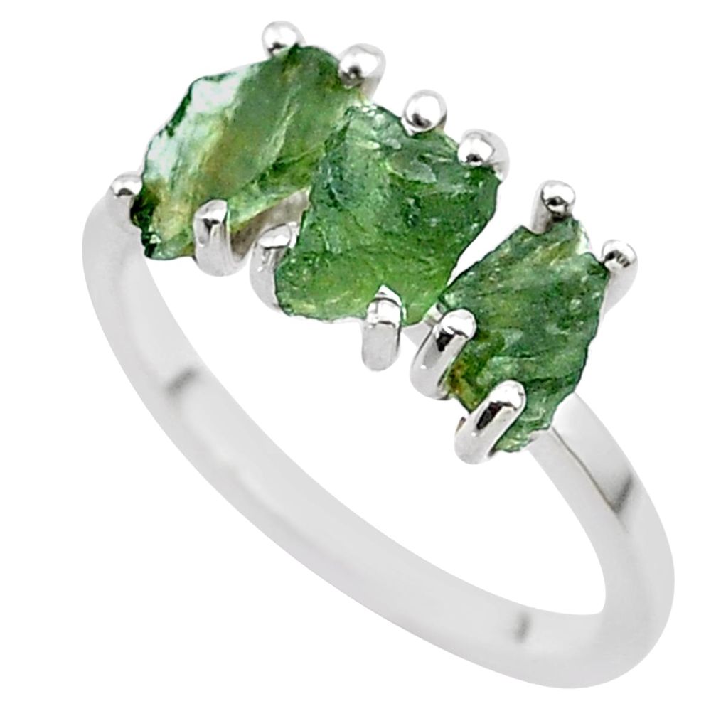 5.54cts solitaire natural moldavite (genuine czech) silver ring size 7.5 t29418