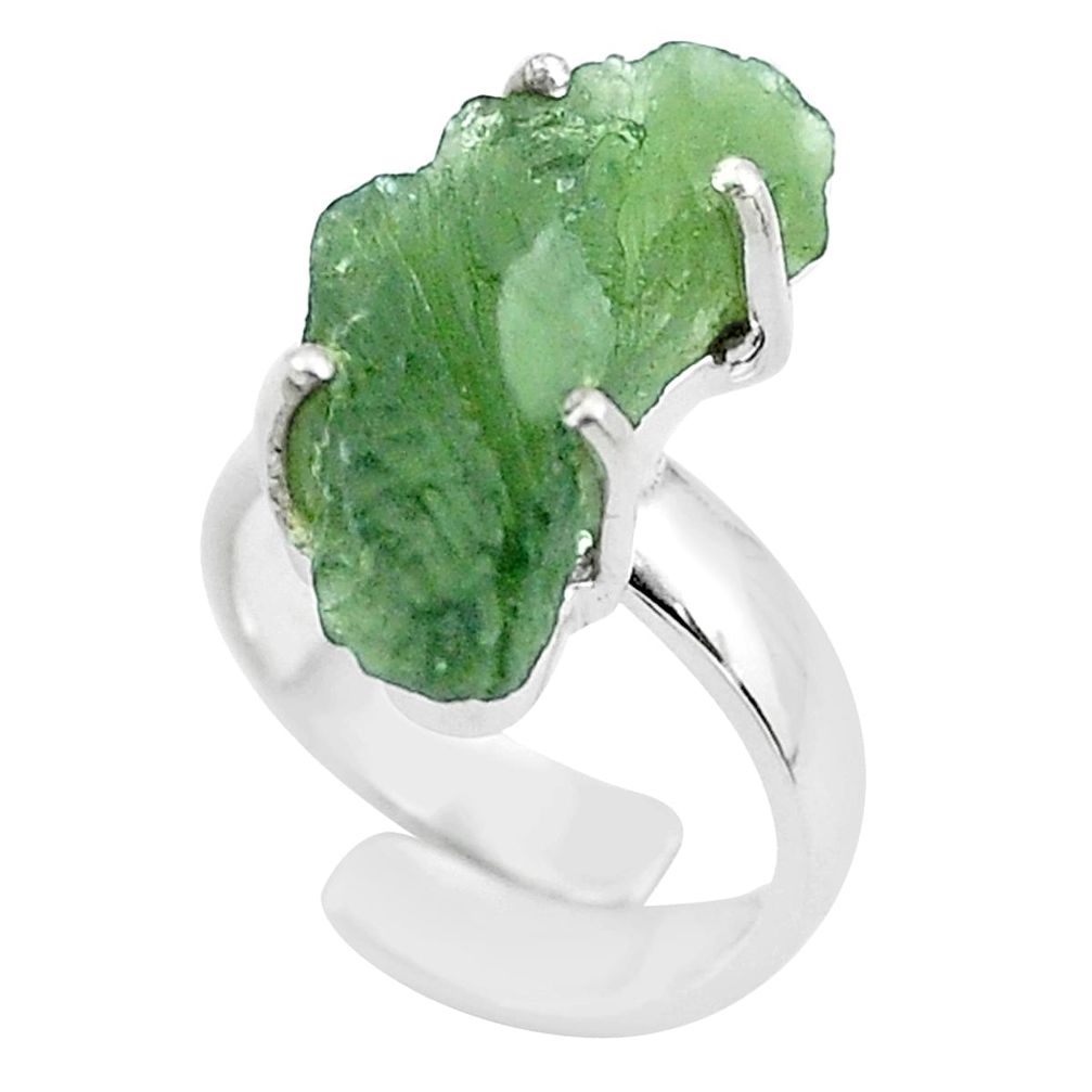 8.31cts solitaire natural moldavite 925 silver adjustable ring size 4 t50003