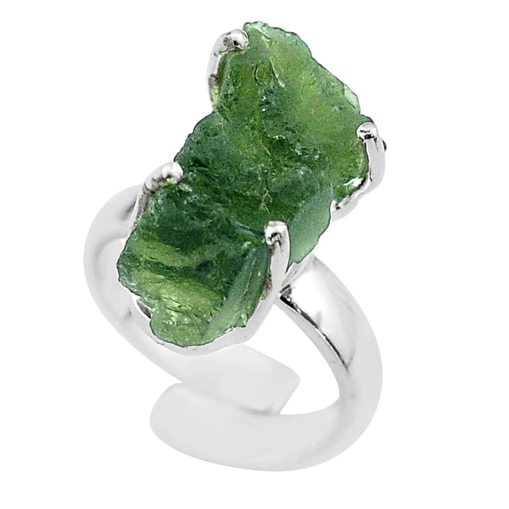 8.94cts solitaire natural moldavite 925 silver adjustable ring size 4 t50033