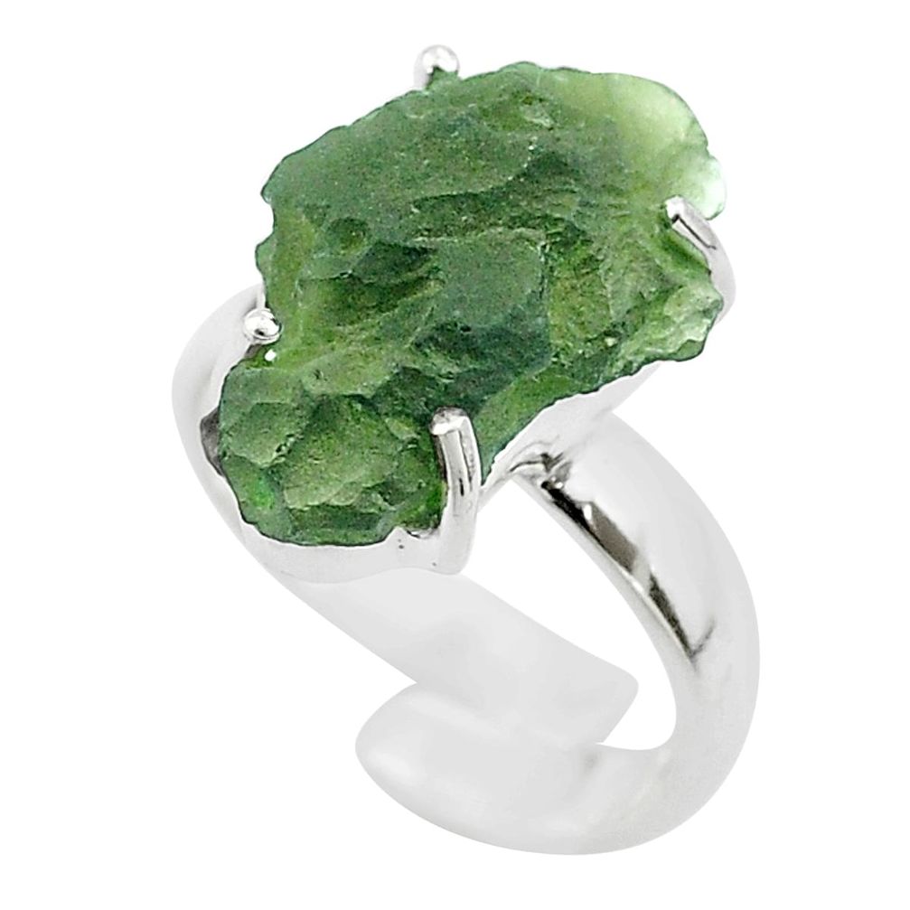 8.42cts solitaire natural moldavite 925 silver adjustable ring size 6.5 t50021