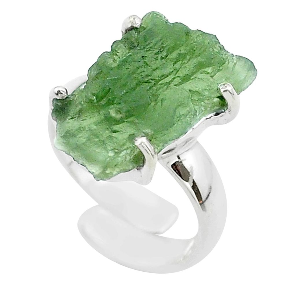 7.17cts solitaire natural moldavite 925 silver adjustable ring size 4.5 t50022