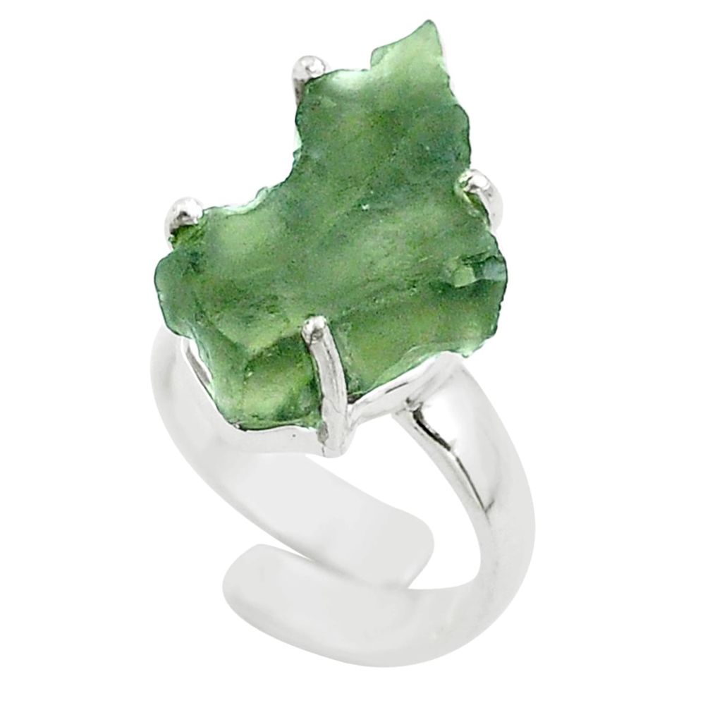 7.04cts solitaire natural moldavite fancy silver adjustable ring size 4 t50008