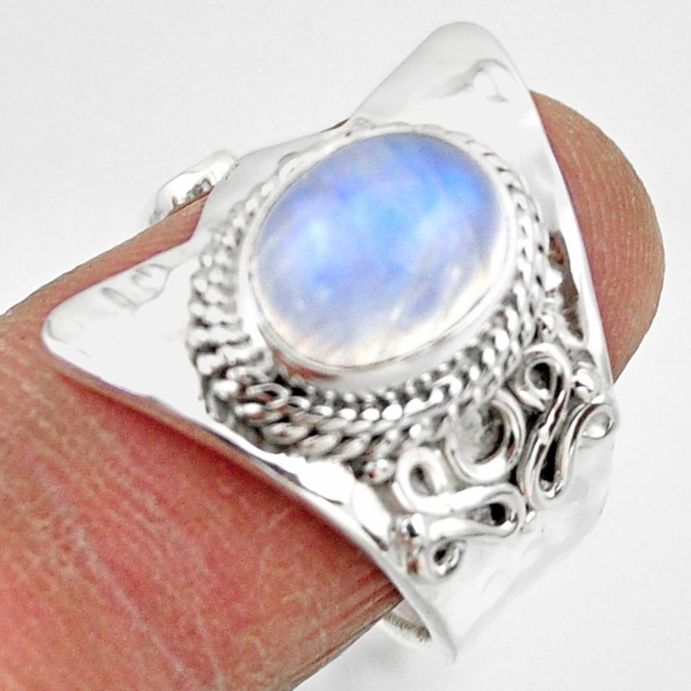 4.51cts solitaire natural moonstone 925 silver adjustable ring size 7 r49617