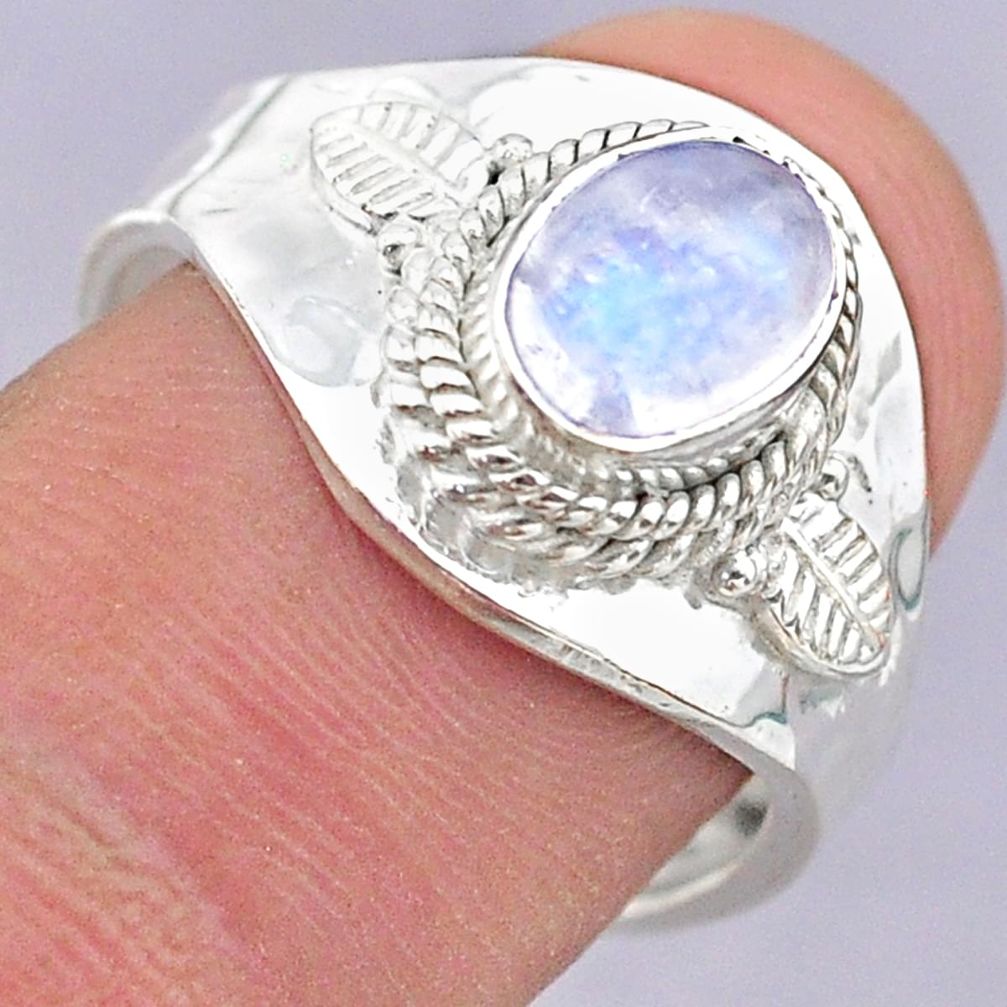 1.22cts solitaire natural moonstone 925 silver adjustable ring size 8 t32214