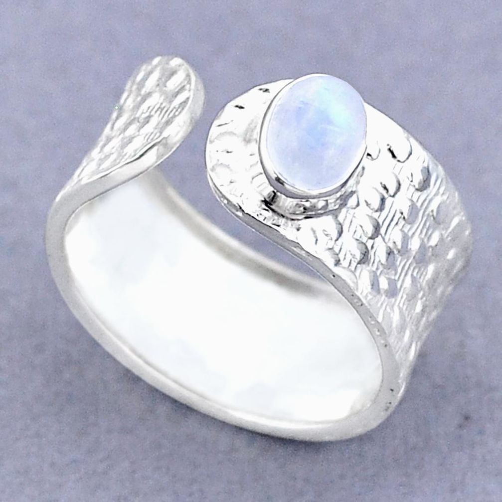 1.47cts solitaire natural moonstone 925 silver adjustable ring size 8 t47380