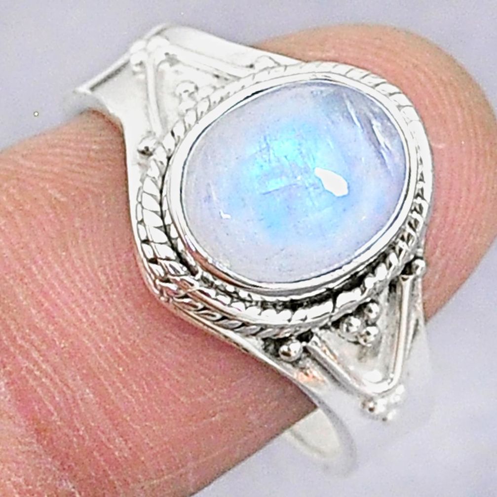 3.98cts solitaire natural moonstone 925 silver adjustable ring size 8.5 t8812