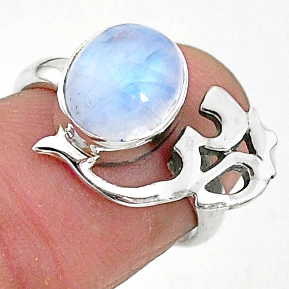 4.01cts solitaire natural moonstone 925 silver om symbol ring size 6.5 t6354