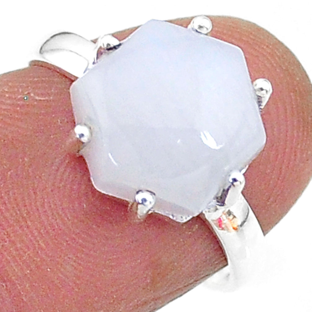 5.44cts solitaire natural moonstone hexagon 925 silver ring size 6.5 t11128