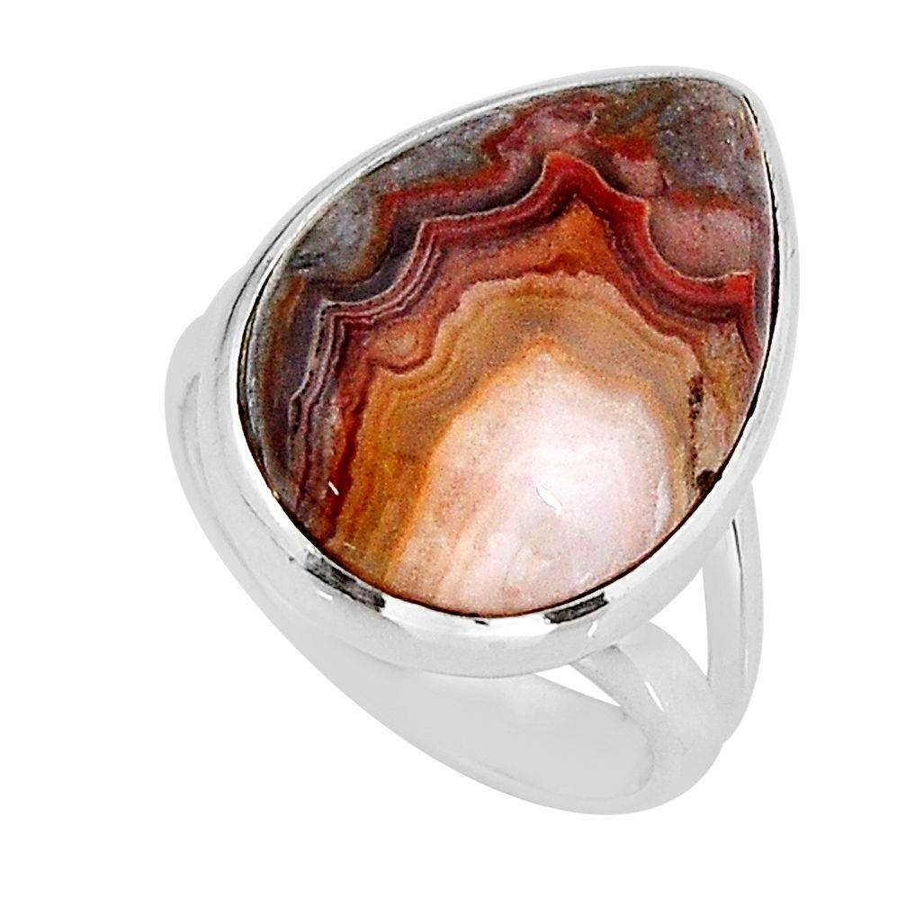 11.91cts solitaire natural moroccan seam agate pear silver ring size 6 y72212