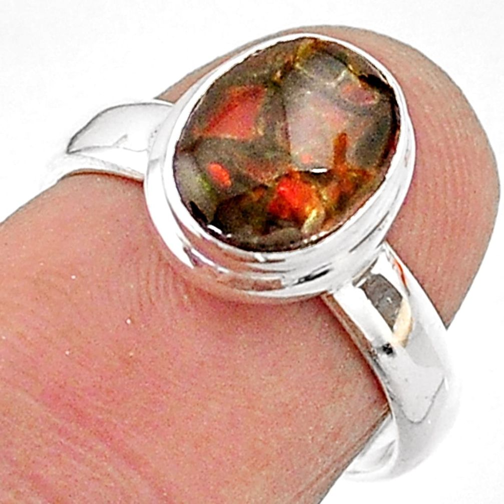 3.32cts solitaire natural multi color ammolite 925 silver ring size 6 t18872