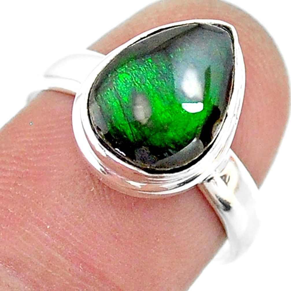 4.58cts solitaire natural multi color ammolite 925 silver ring size 7 t18822