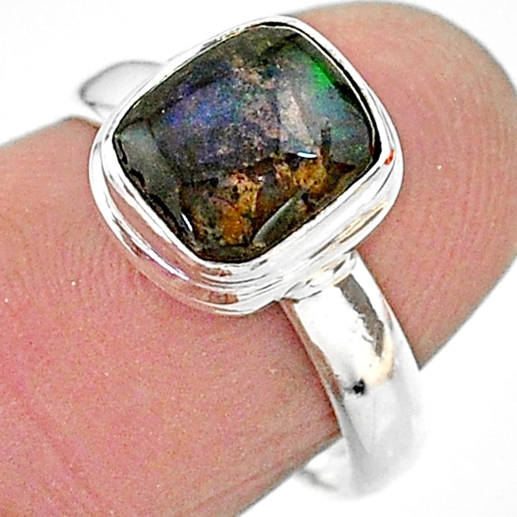 4.28cts solitaire natural multi color ammolite 925 silver ring size 7 t18845