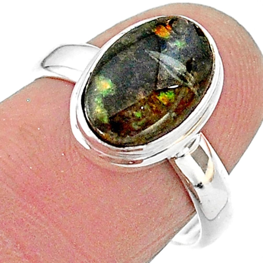 4.82cts solitaire natural multi color ammolite 925 silver ring size 7 t18865