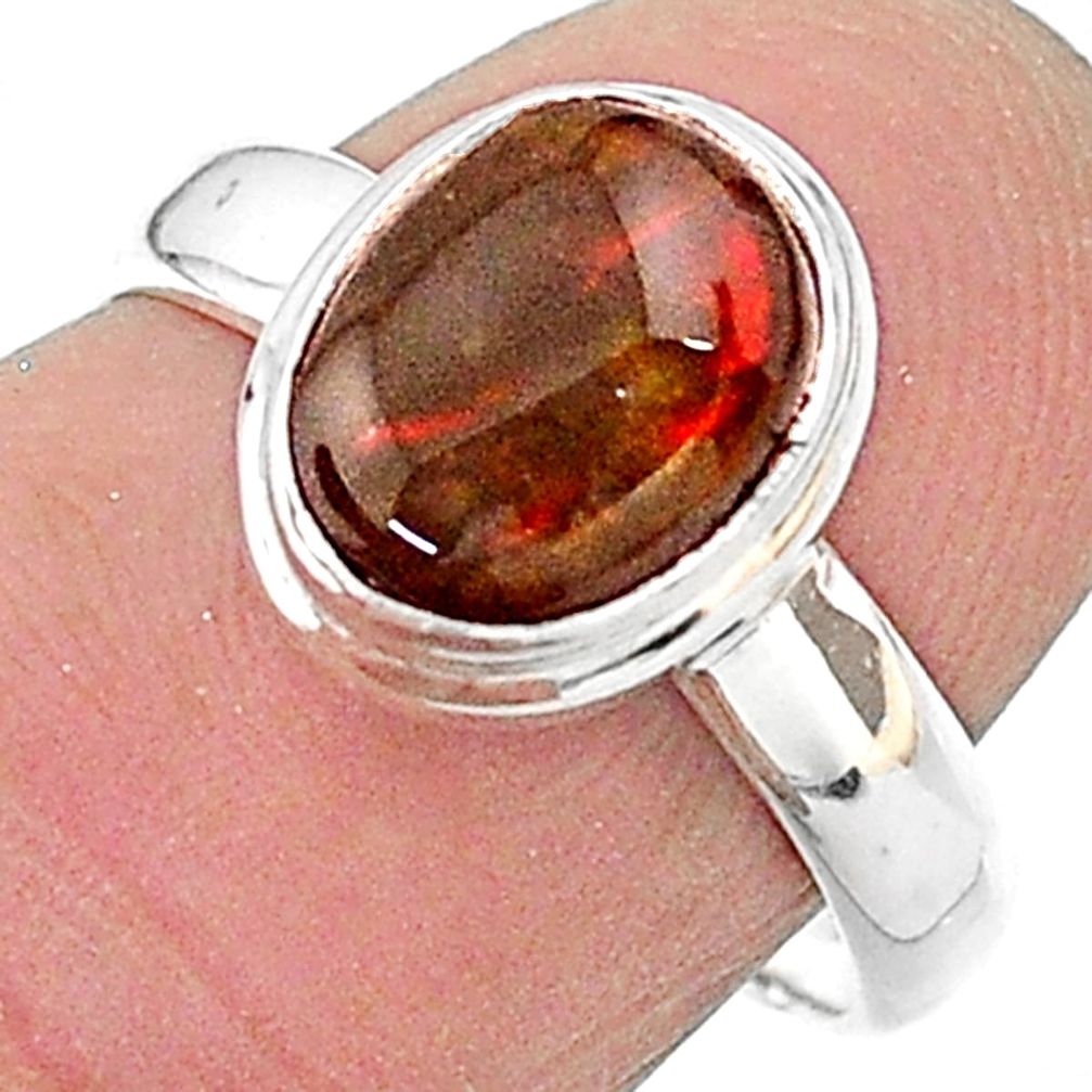 3.47cts solitaire natural multi color ammolite 925 silver ring size 7 t18866