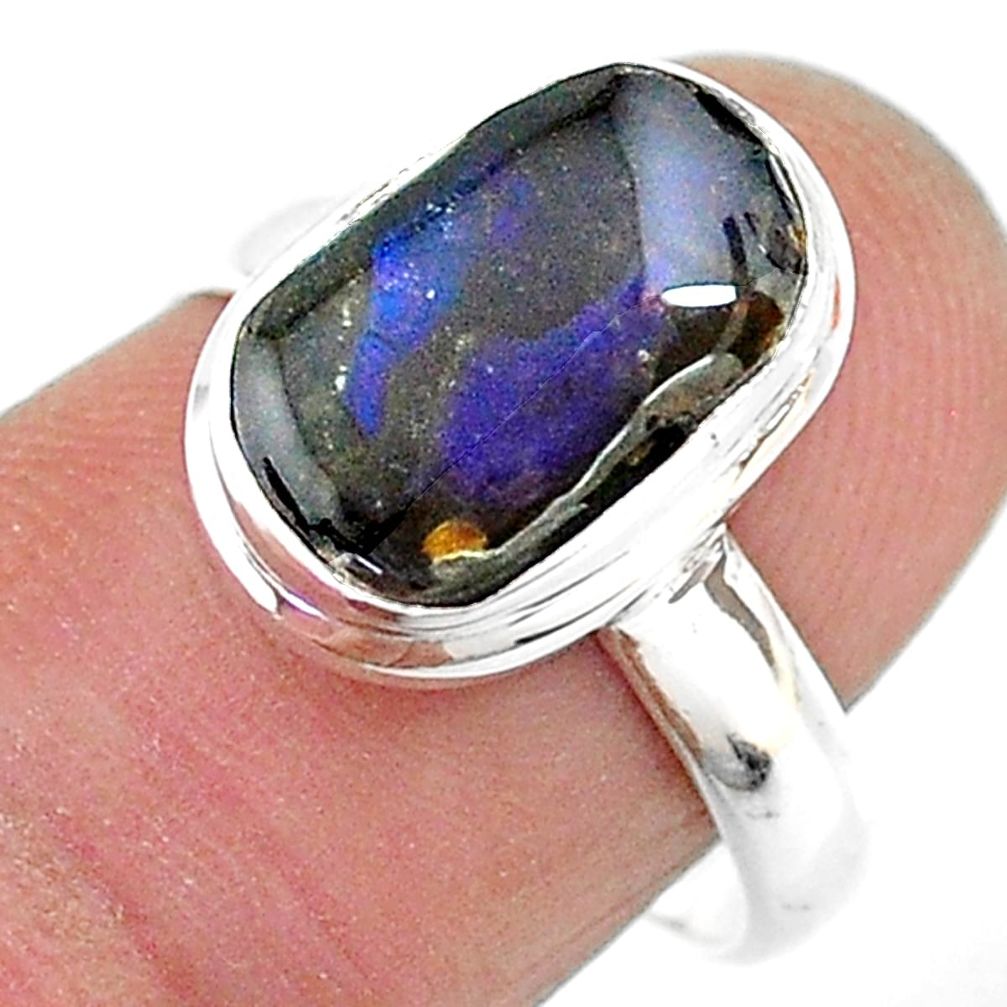 5.12cts solitaire natural multi color ammolite 925 silver ring size 8 t18826