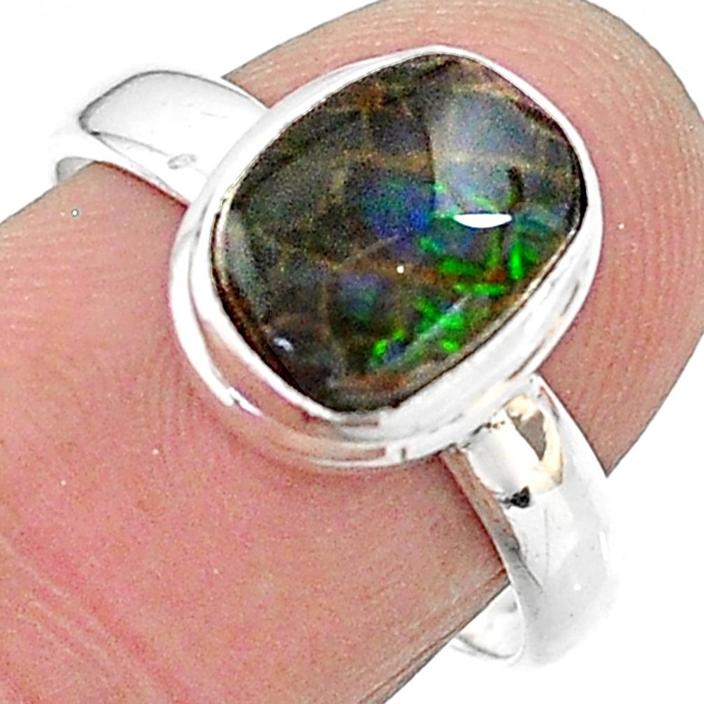 4.63cts solitaire natural multi color ammolite 925 silver ring size 8 t18854