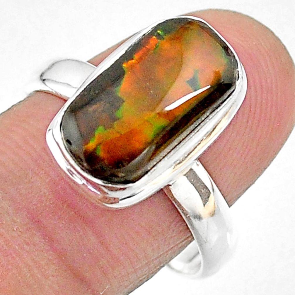 5.10cts solitaire natural multi color ammolite 925 silver ring size 9 t18808