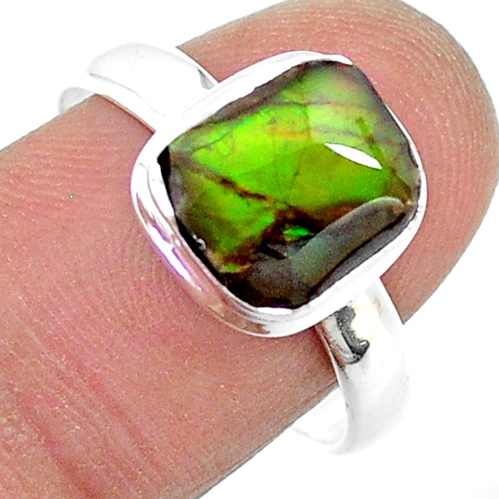 4.26cts solitaire natural multi color ammolite 925 silver ring size 9 t18830