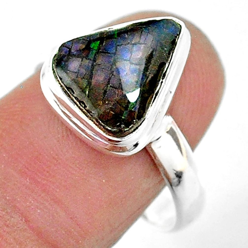 4.92cts solitaire natural multi color ammolite 925 silver ring size 9 t18833