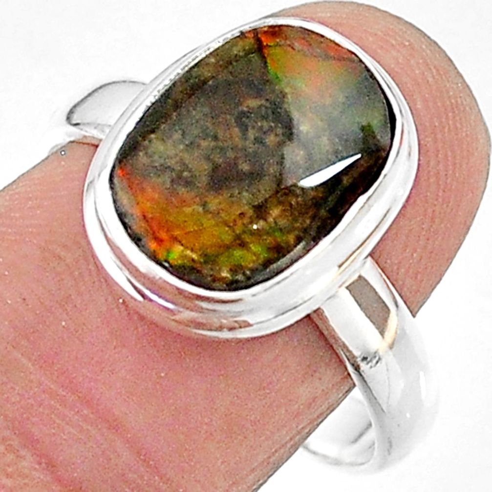 5.11cts solitaire natural multi color ammolite 925 silver ring size 9 t18852