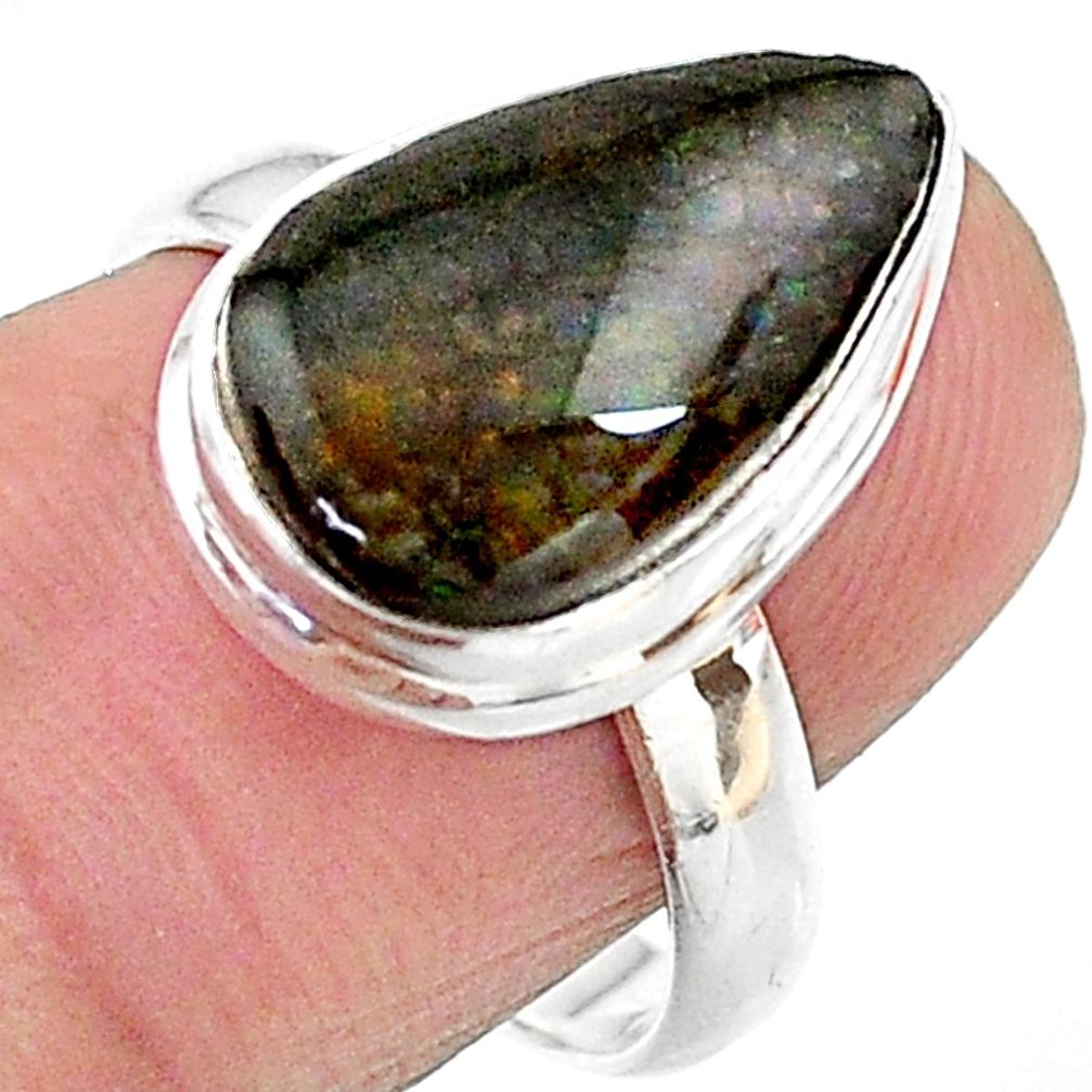 7.29cts solitaire natural multi color ammolite 925 silver ring size 7.5 t18805