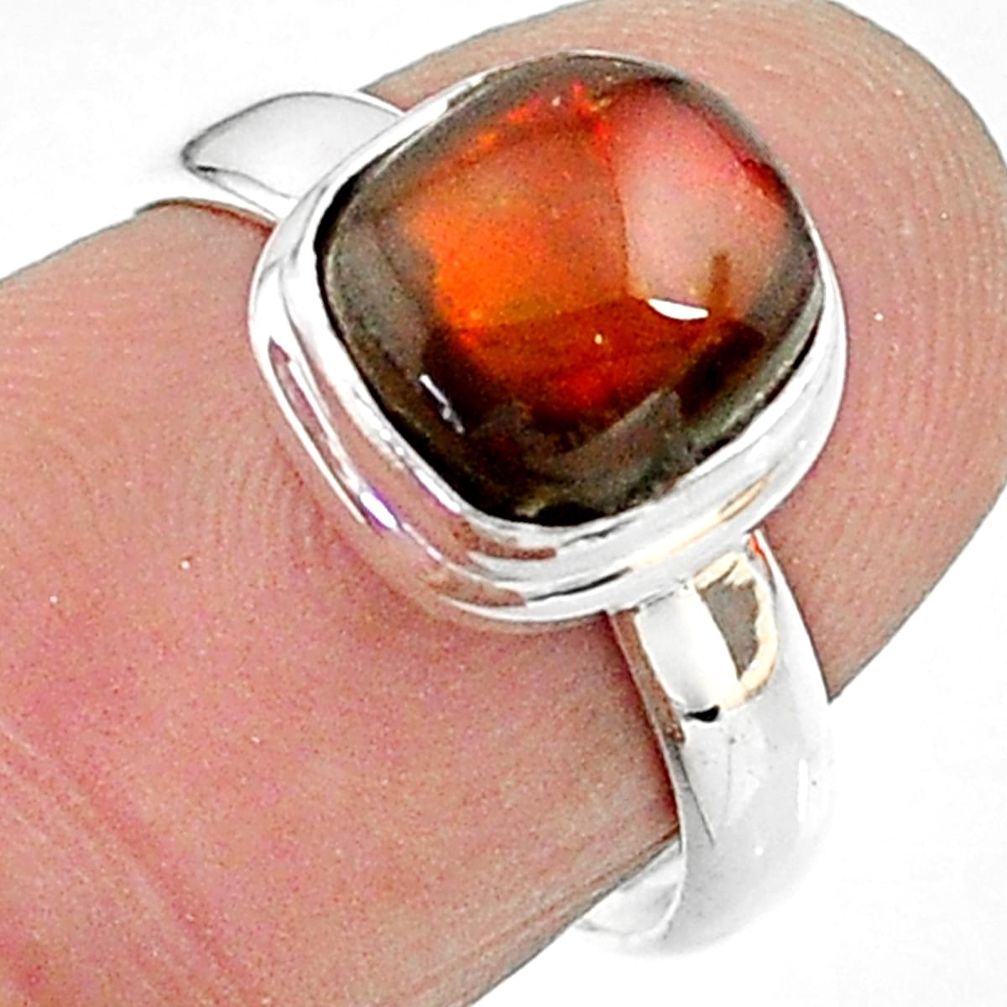 4.18cts solitaire natural multi color ammolite 925 silver ring size 6.5 t18853