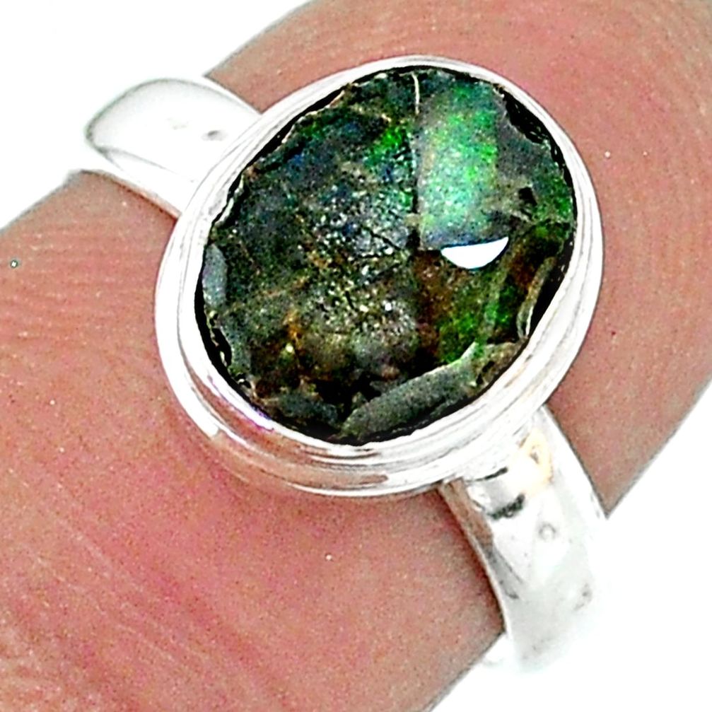 4.07cts solitaire natural multi color ammolite 925 silver ring size 6.5 t18977