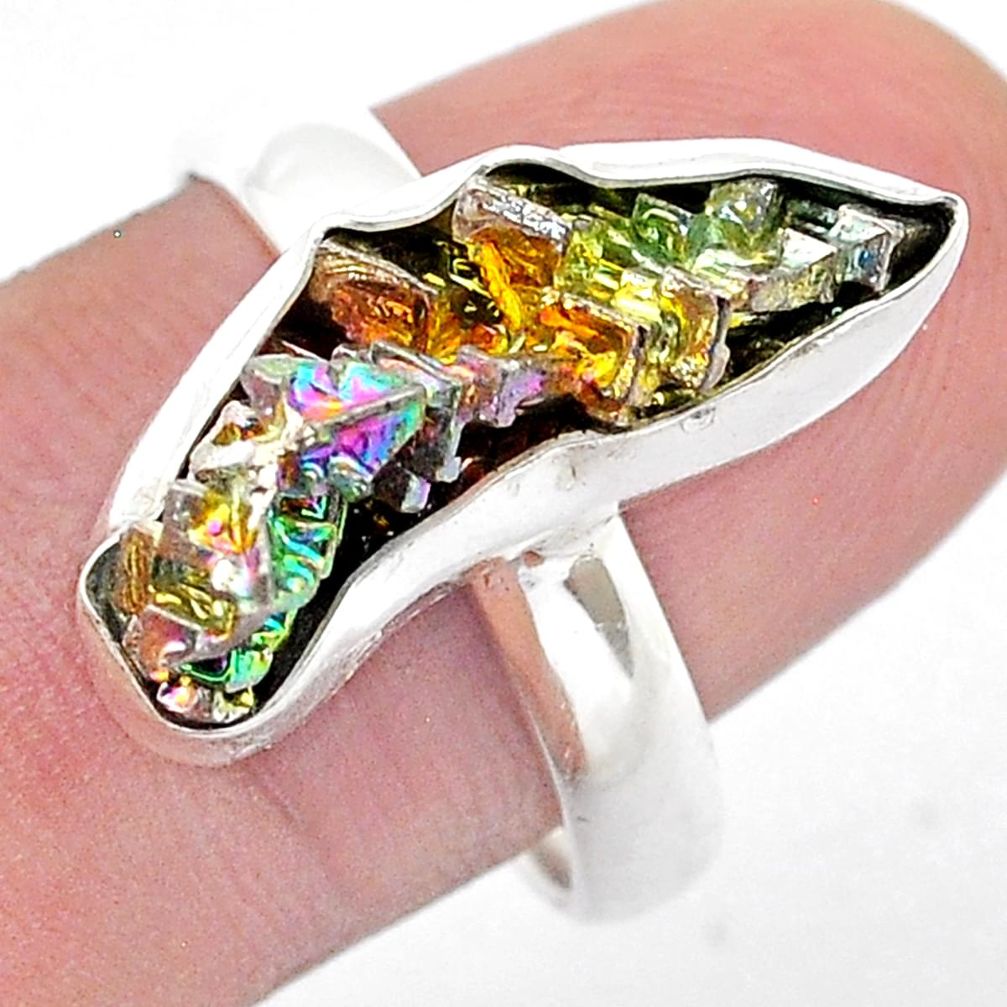 7.88cts solitaire natural multi color bismuth crystal silver ring size 9 u57465