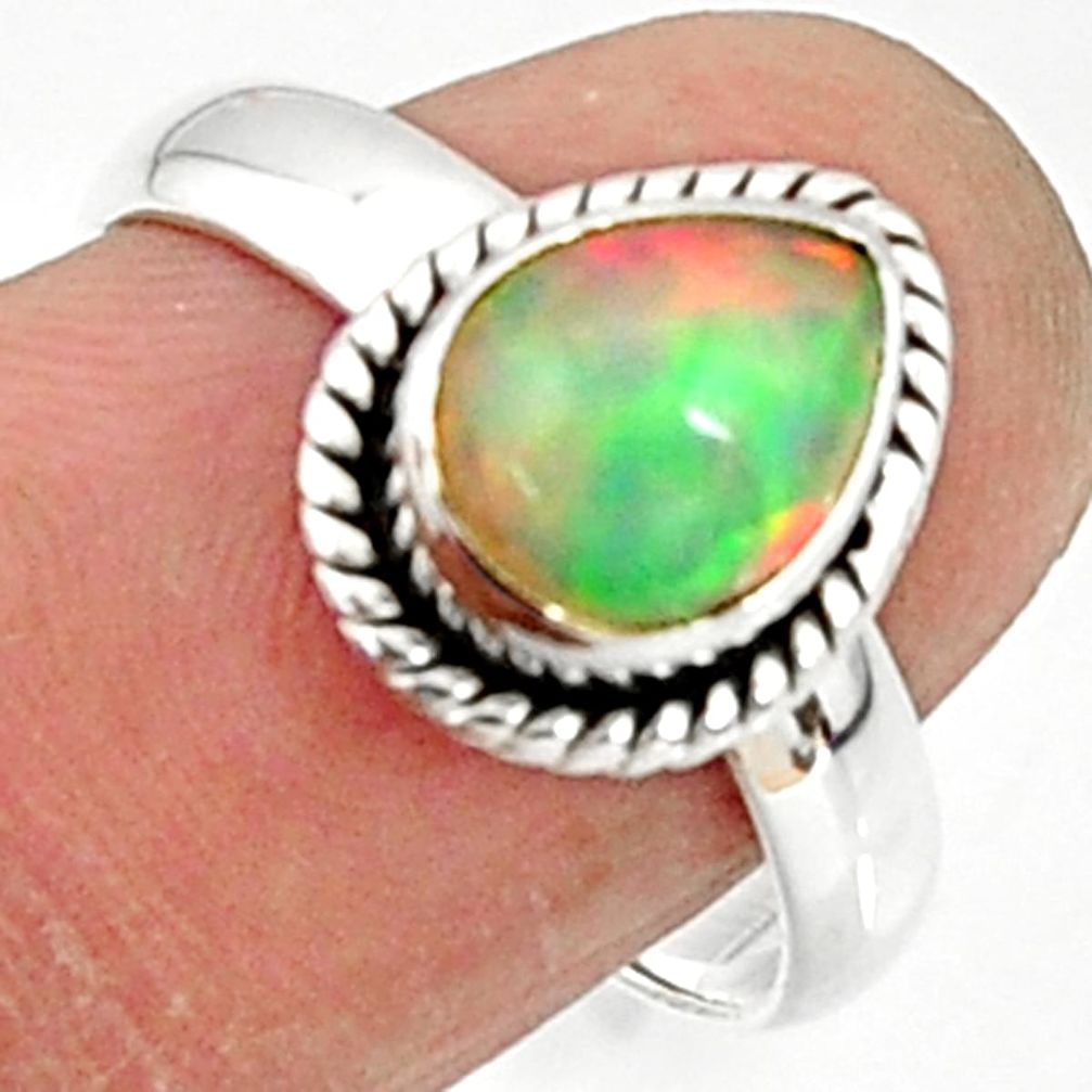 3.10cts solitaire natural multi color ethiopian opal silver ring size 7.5 r51045