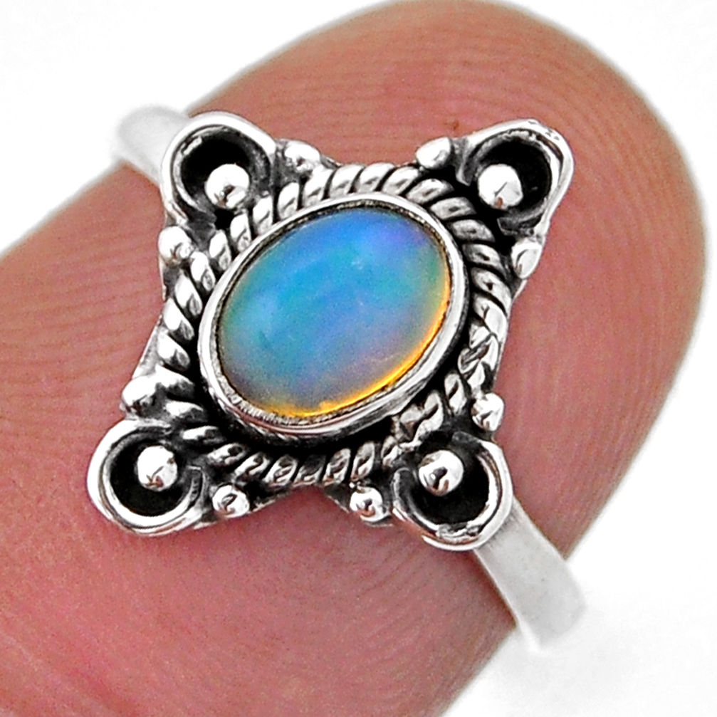 1.44cts solitaire natural multi color ethiopian opal silver ring size 6 n45842