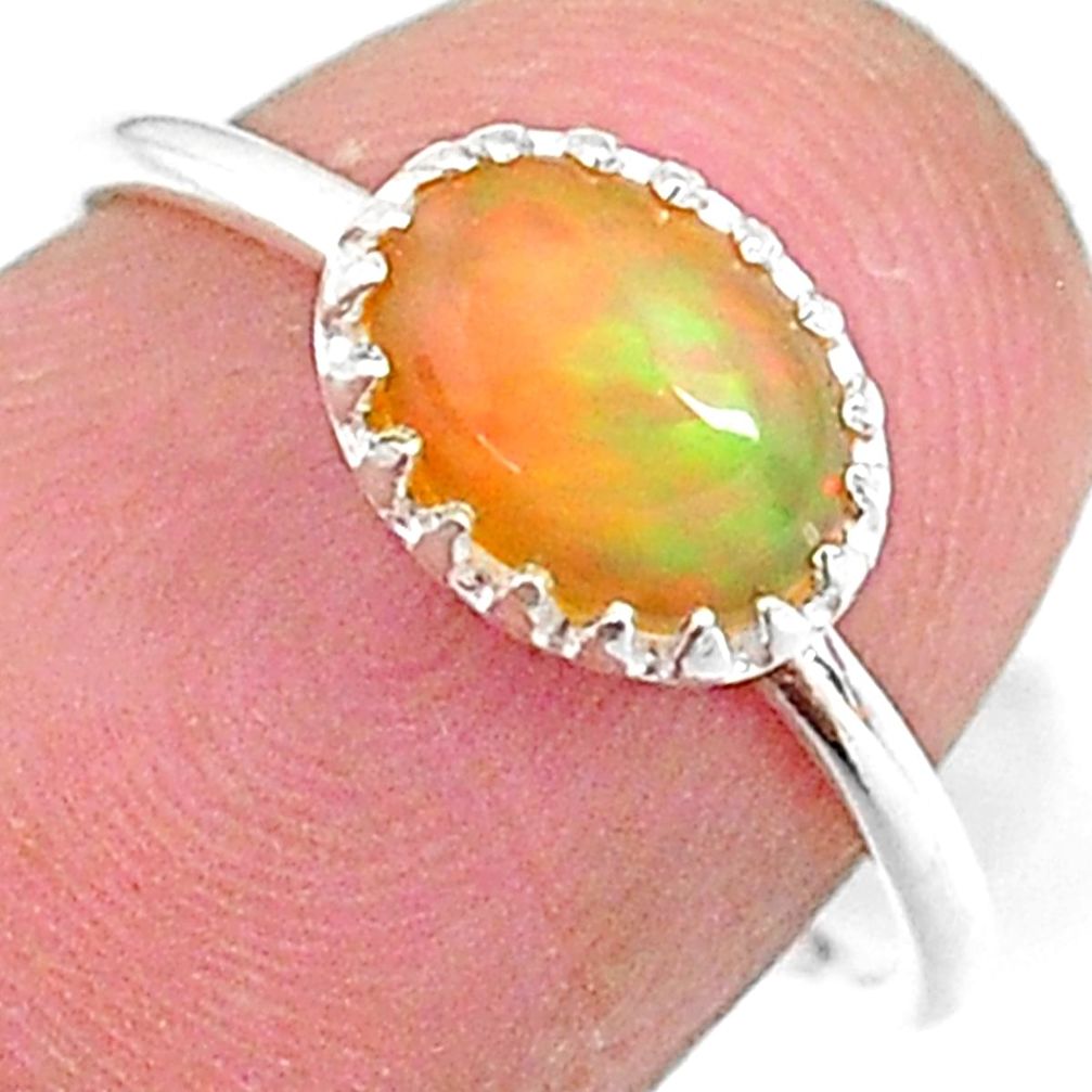 2.18cts solitaire natural multi color ethiopian opal silver ring size 6 t8938