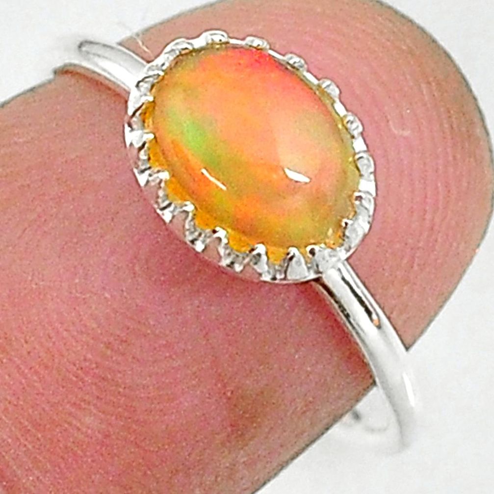 1.98cts solitaire natural multi color ethiopian opal silver ring size 6 t8991