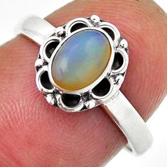 1.36cts solitaire natural multi color ethiopian opal silver ring size 7 n34914