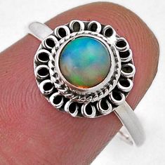1.02cts solitaire natural multi color ethiopian opal silver ring size 7 n45855