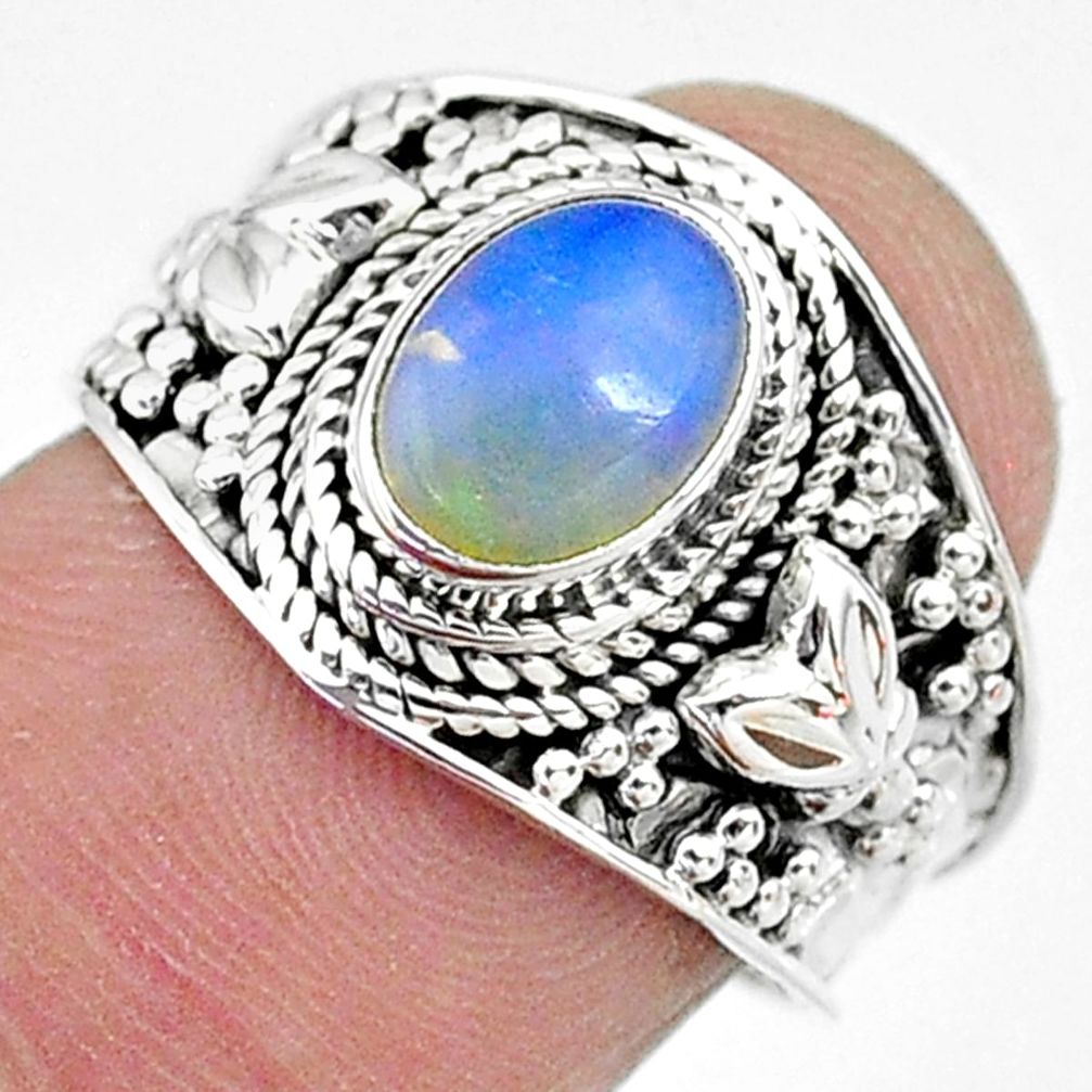 2.17cts solitaire natural multi color ethiopian opal silver ring size 7 t10270