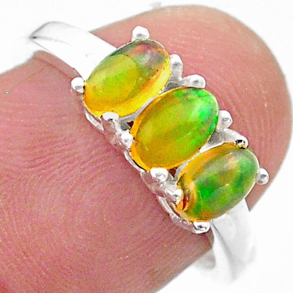 2.49cts solitaire natural multi color ethiopian opal silver ring size 7 t23823