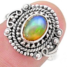 1.93cts solitaire natural multi color ethiopian opal silver ring size 7 t27434