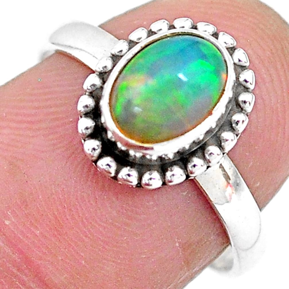 2.42cts solitaire natural multi color ethiopian opal silver ring size 7 t2748