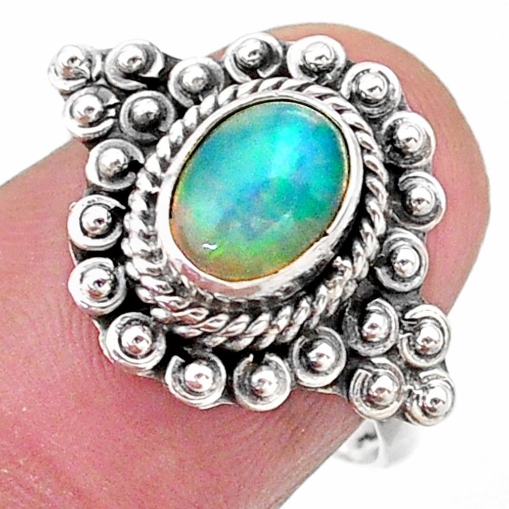 2.20cts solitaire natural multi color ethiopian opal silver ring size 7 t27559