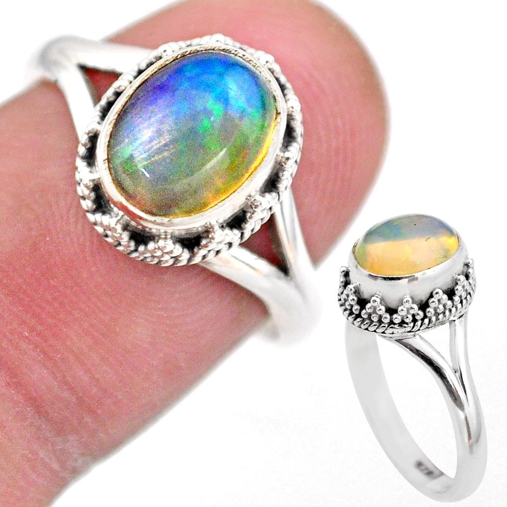 2.90cts solitaire natural multi color ethiopian opal silver ring size 7 t44503