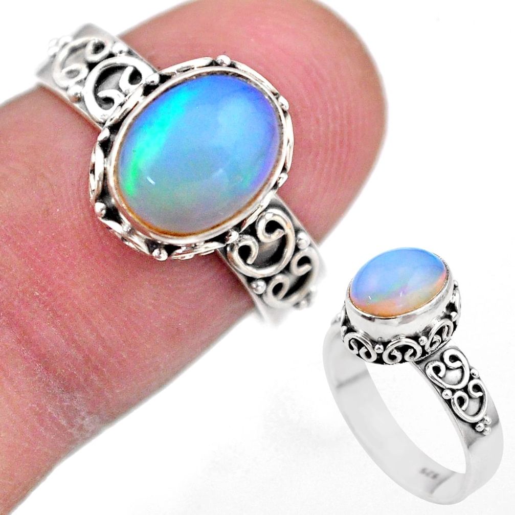 2.90cts solitaire natural multi color ethiopian opal silver ring size 7 t44511