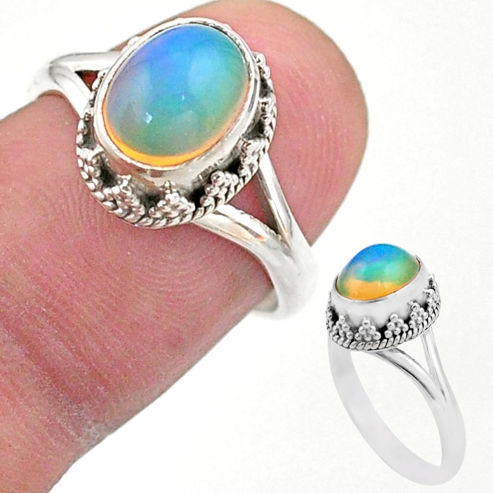 3.10cts solitaire natural multi color ethiopian opal silver ring size 7 t44521