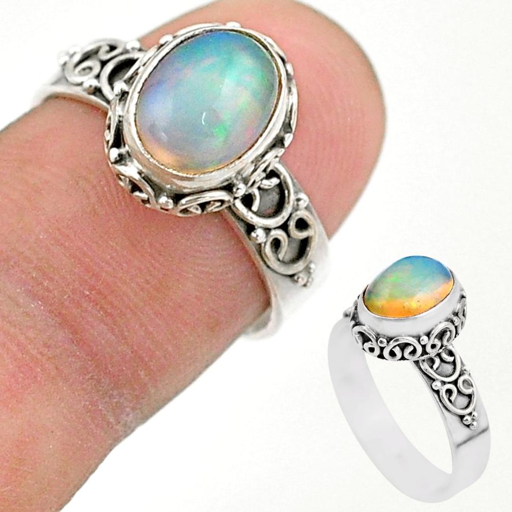 3.21cts solitaire natural multi color ethiopian opal silver ring size 7 t44530