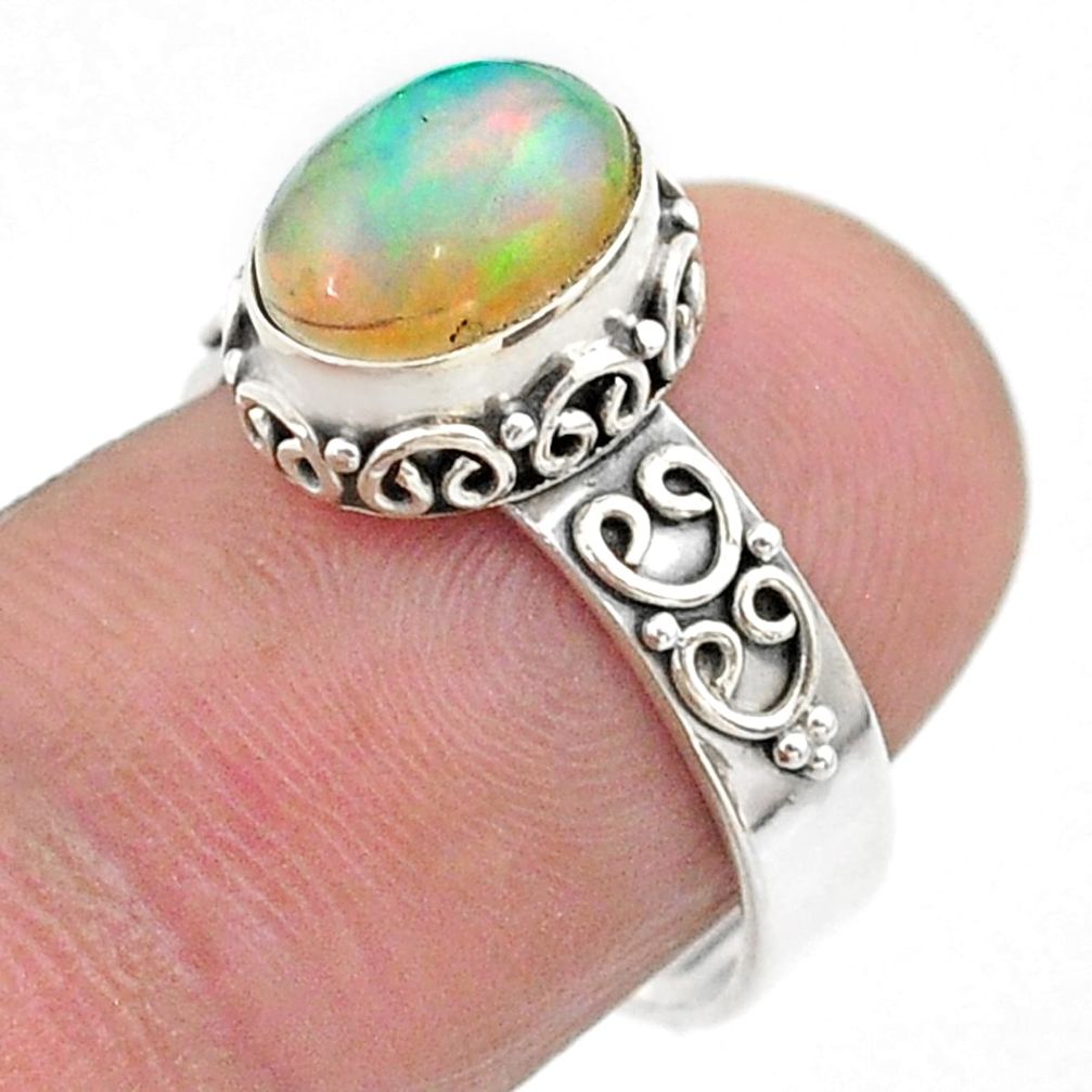 3.07cts solitaire natural multi color ethiopian opal silver ring size 7 t44731